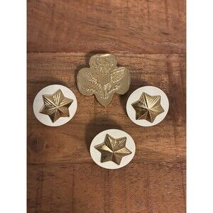Vintage Girl Scout Lapel Sash Pins Lot Of 4 Trefoil And Stars 1980s And 1990s
